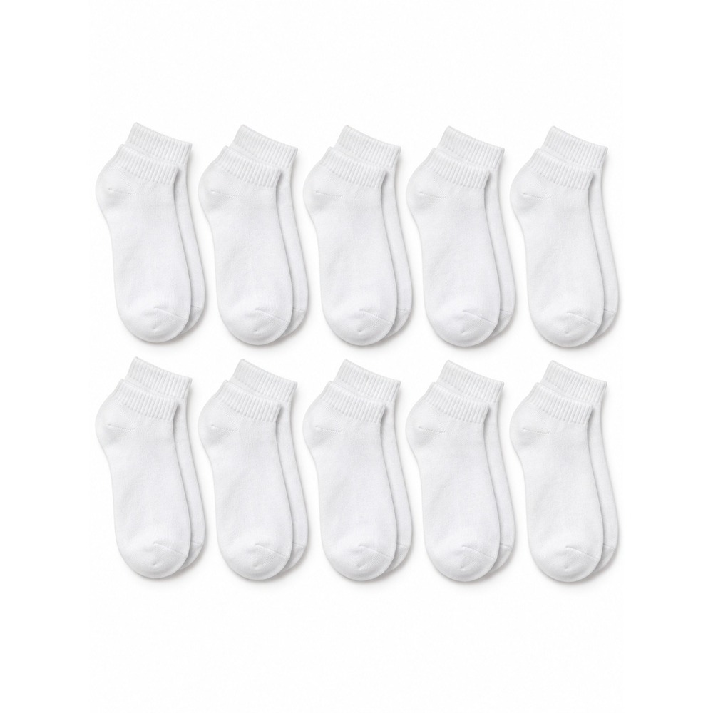 Cat & Jack White Ankle Socks 10-Pair Pack Size 3–7 Cotton Blend New